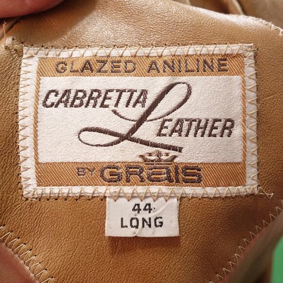 Grais Cabretta Leather Jacket Mens 44 Long Tan Glazed Aniline Car Coat Lined - Picture 11 of 12
